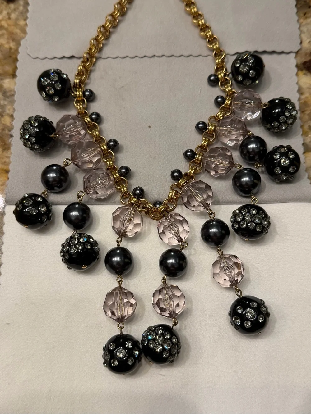 Kate Spade Gold Chain Necklace with Black Pavé and Smoky Beads